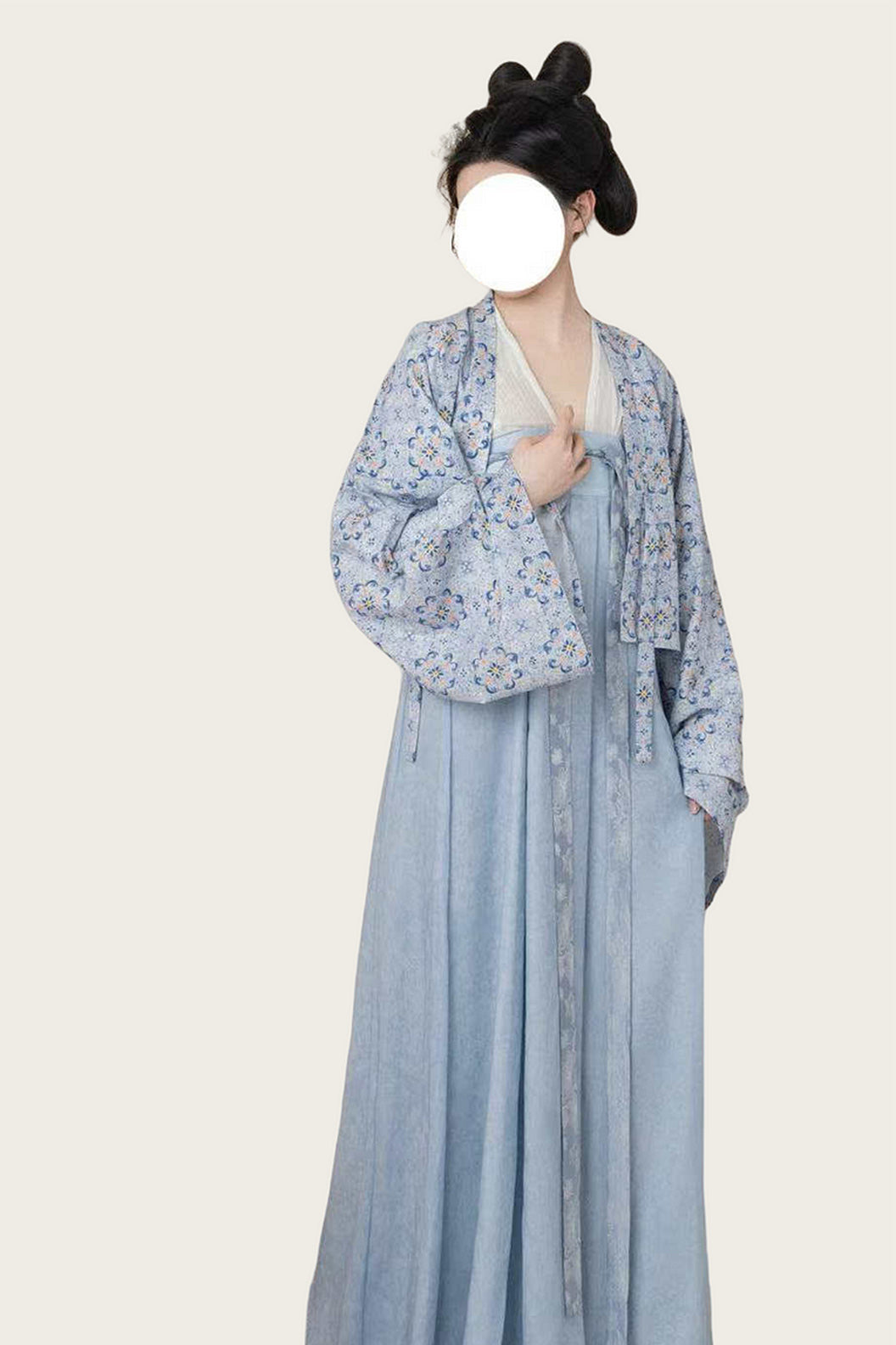 Tang dynasty clothing Chest High Twelve Panel Broken Skirt Outer Robe Blue Hanfu Dress - popona 婆婆纳