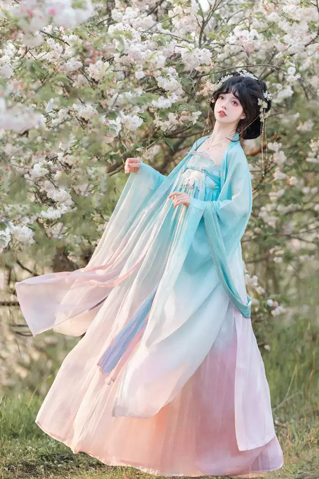 Tang Dynasty Clothing Kouzi Skirt Qi Xiong Po Sleeve Hanfu Dress - midie 迷蝶
