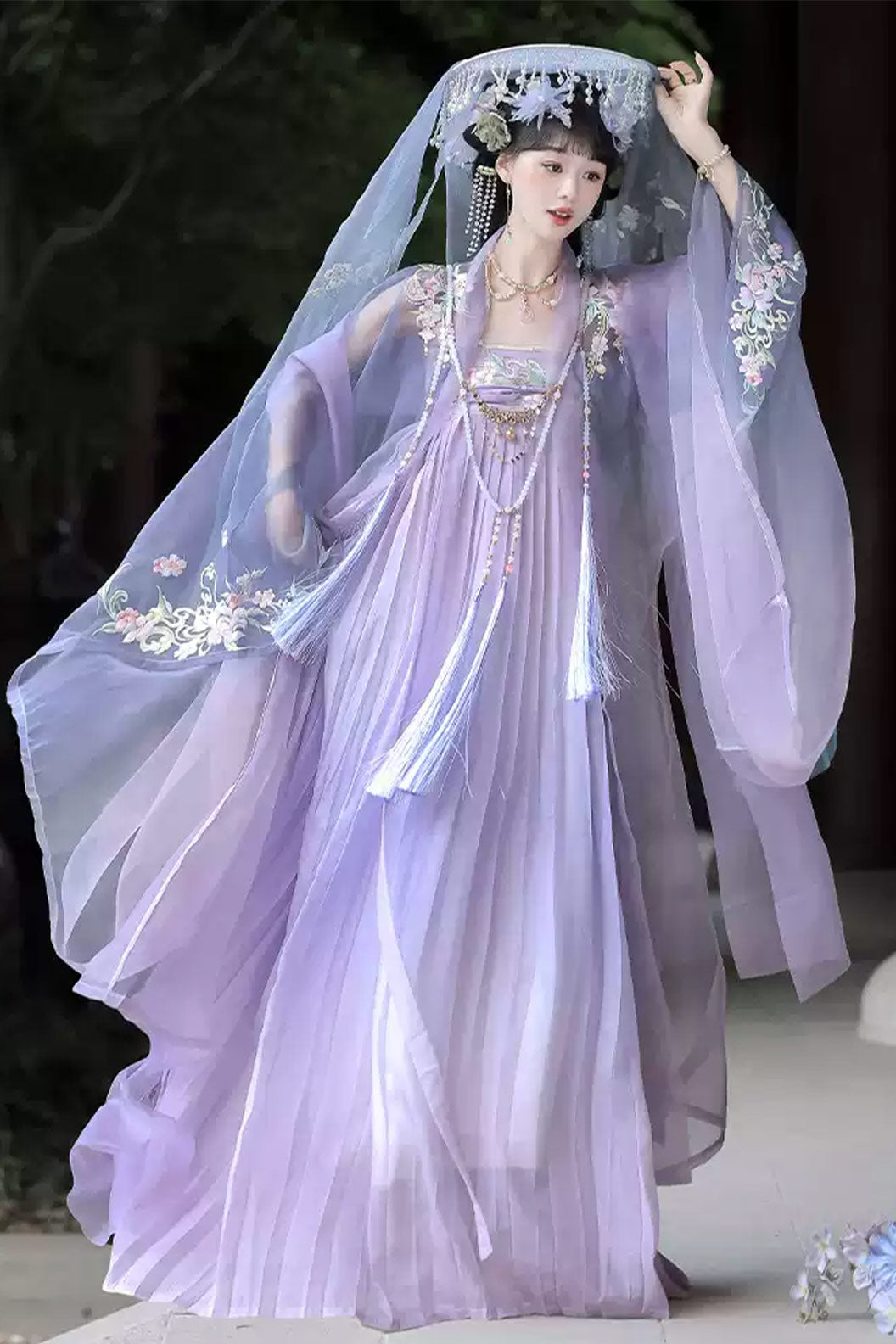 Tang Dynasty Gradient Green Hanfu Dress with Qixiong Ruqun and Wide Sleeves Fairy Style - wuyeshancha 雾野山茶