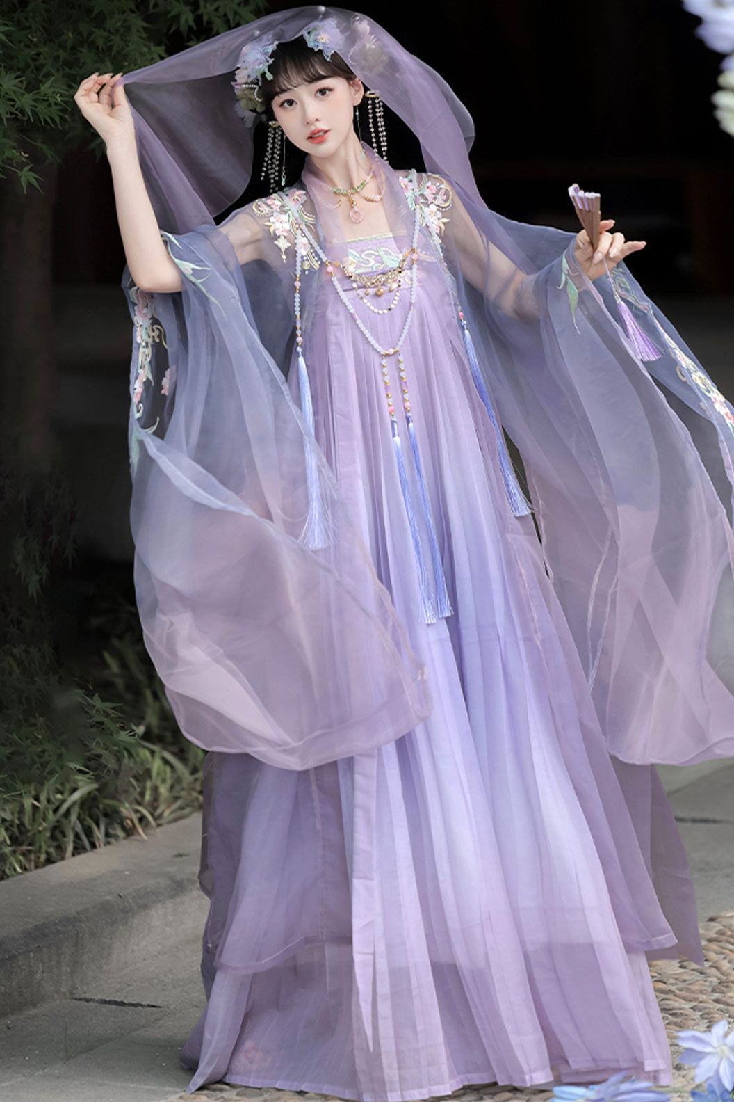 Tang Dynasty Gradient Green Hanfu Dress with Qixiong Ruqun and Wide Sleeves Fairy Style - wuyeshancha 雾野山茶