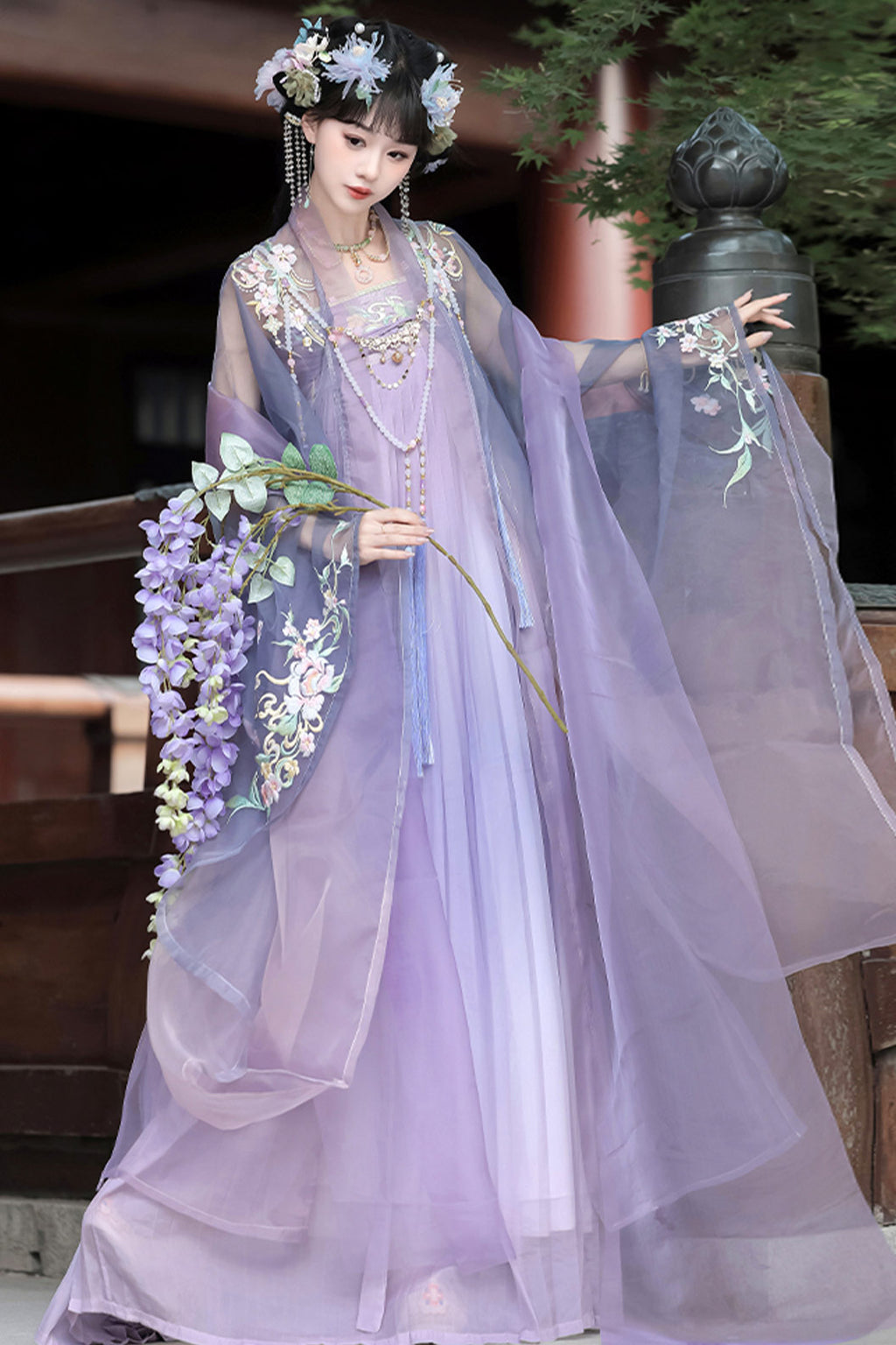 Tang Dynasty Gradient Green Hanfu Dress with Qixiong Ruqun and Wide Sleeves Fairy Style - wuyeshancha 雾野山茶