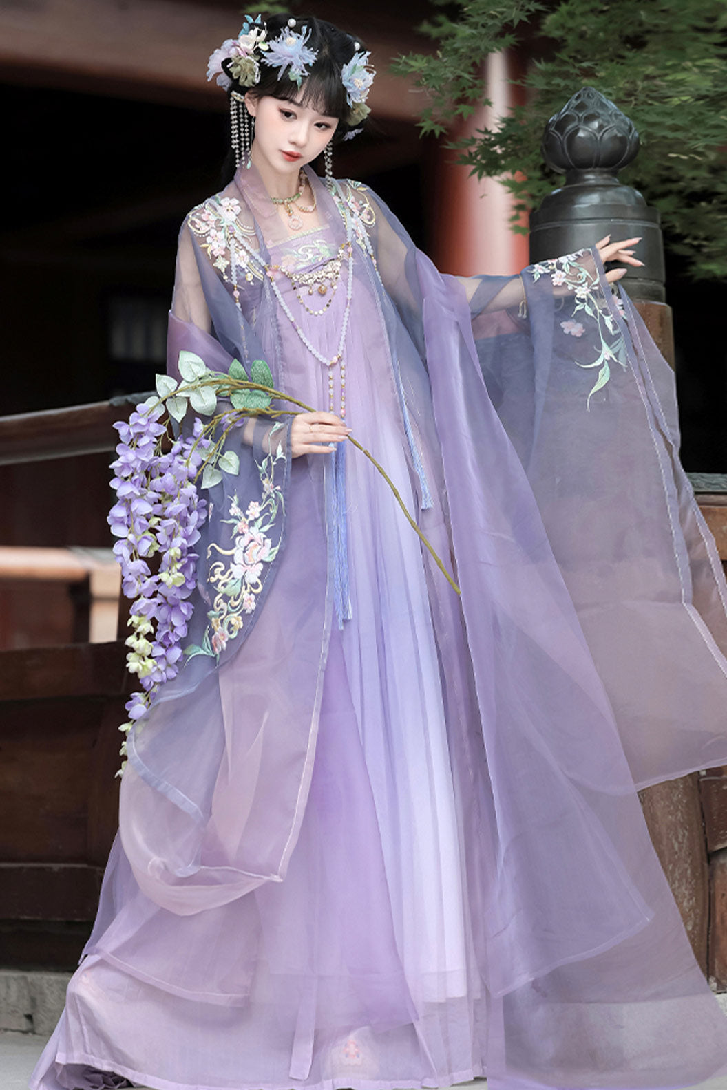 Tang Dynasty Gradient Green Hanfu Dress with Qixiong Ruqun and Wide Sleeves Fairy Style - wuyeshancha 雾野山茶