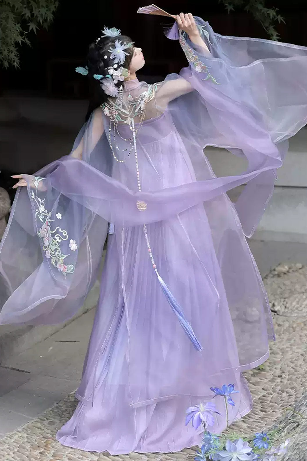 Tang Dynasty Gradient Green Hanfu Dress with Qixiong Ruqun and Wide Sleeves Fairy Style - wuyeshancha 雾野山茶