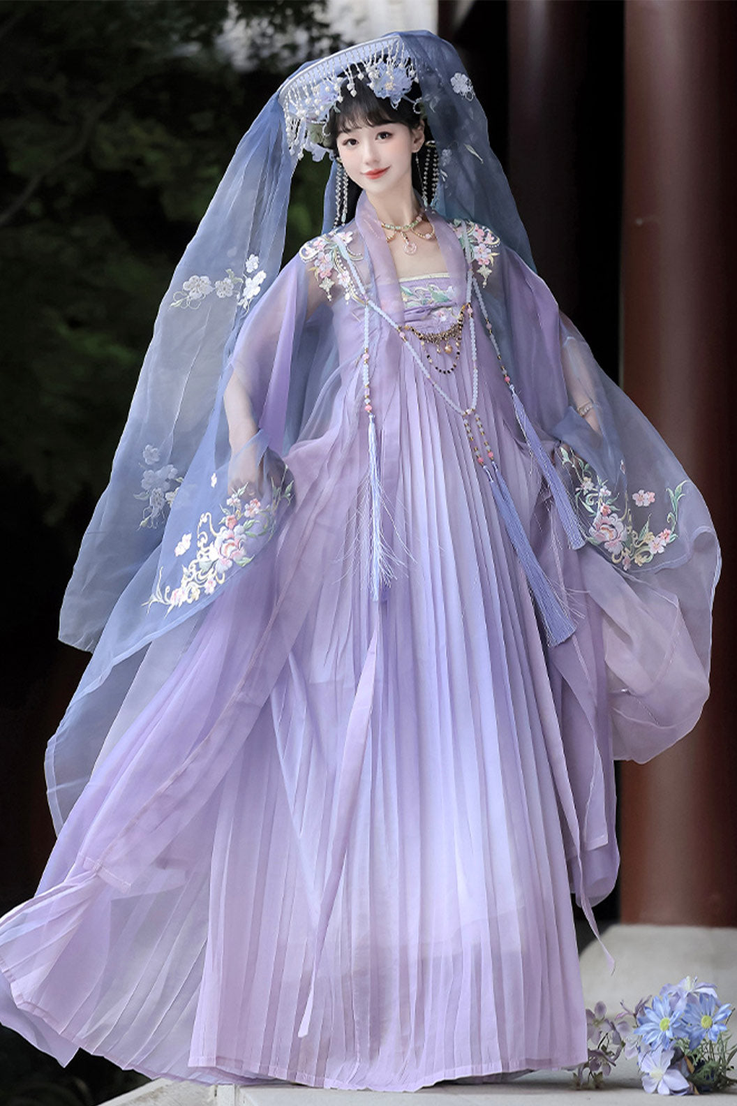 Tang Dynasty Gradient Green Hanfu Dress with Qixiong Ruqun and Wide Sleeves Fairy Style - wuyeshancha 雾野山茶