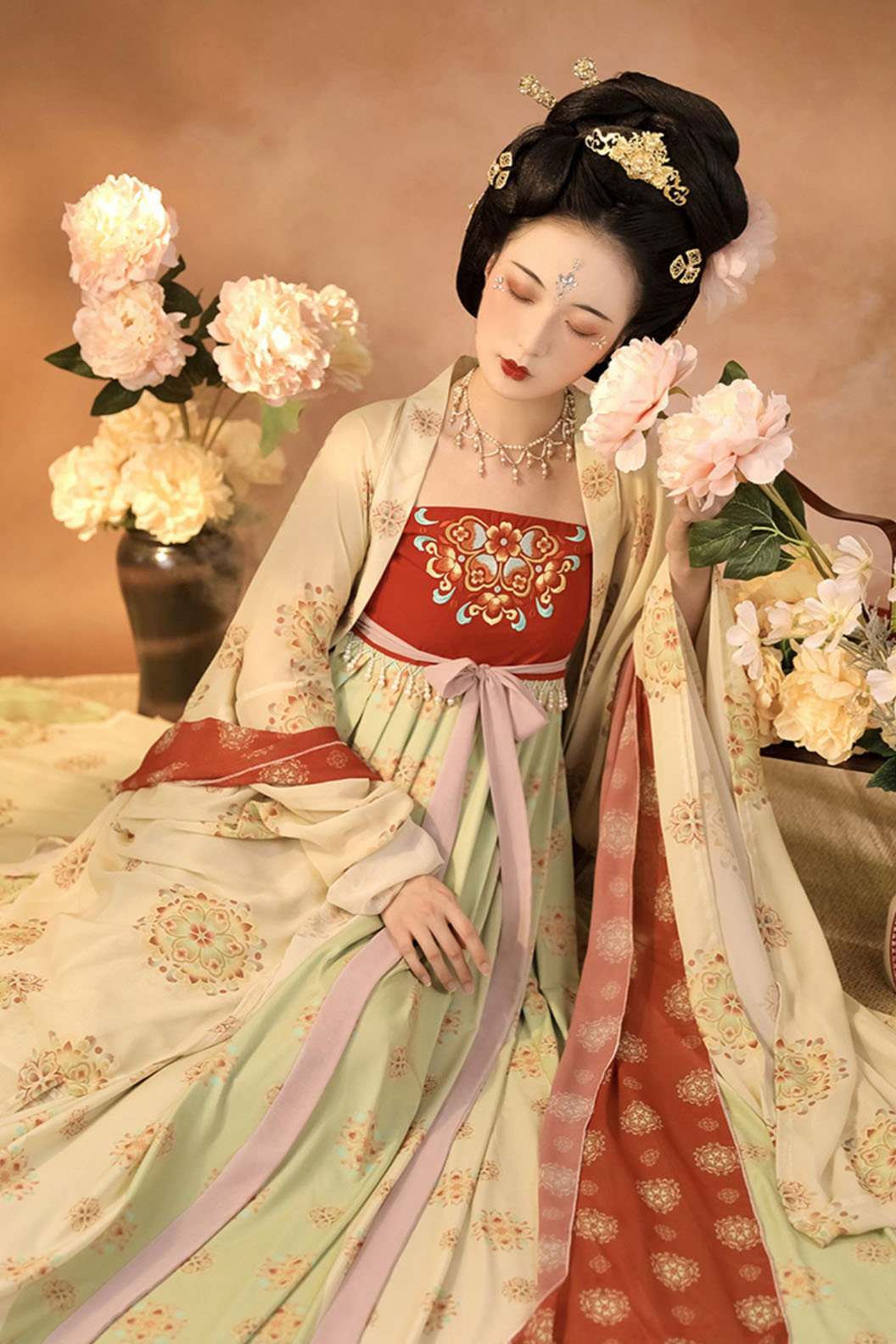 Tang dynasty hanfu with embroidered hezi skirt hanfu dress for summer - songyueci 松月辞