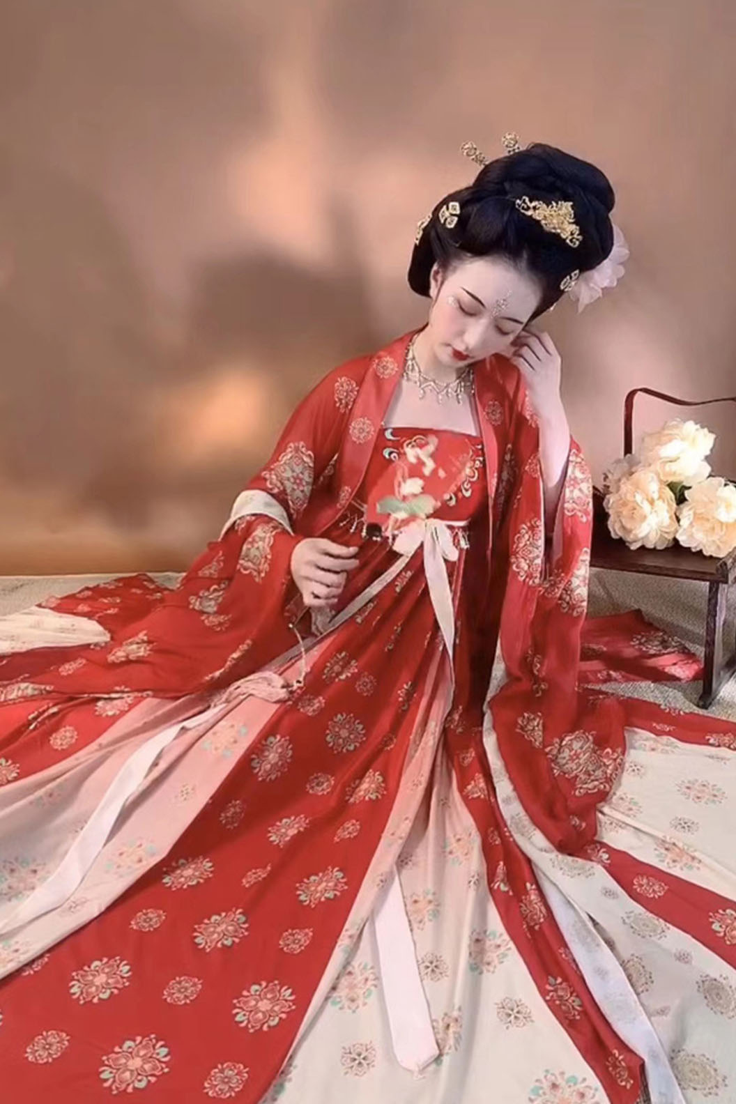 Tang dynasty hanfu with embroidered hezi skirt hanfu dress for summer - songyueci 松月辞