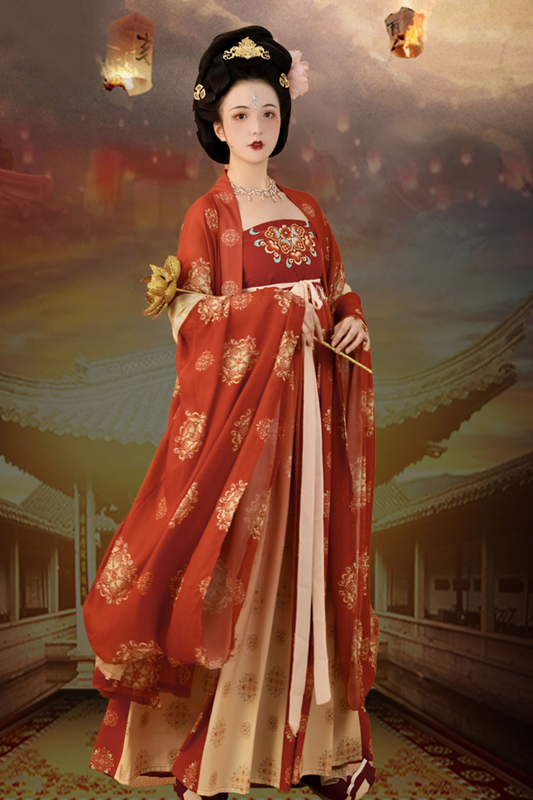 Tang dynasty hanfu with embroidered hezi skirt hanfu dress for summer - songyueci 松月辞