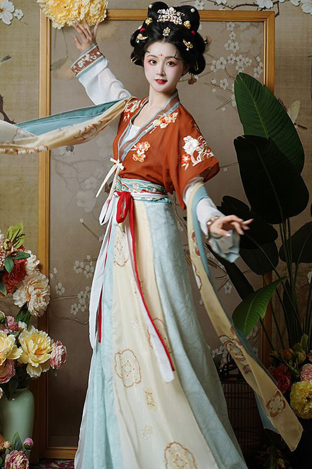 Tang dynasty hanfu with mid-waisted eight-panel skirt hanfu dress for summer - xiuluoqing 绣罗轻