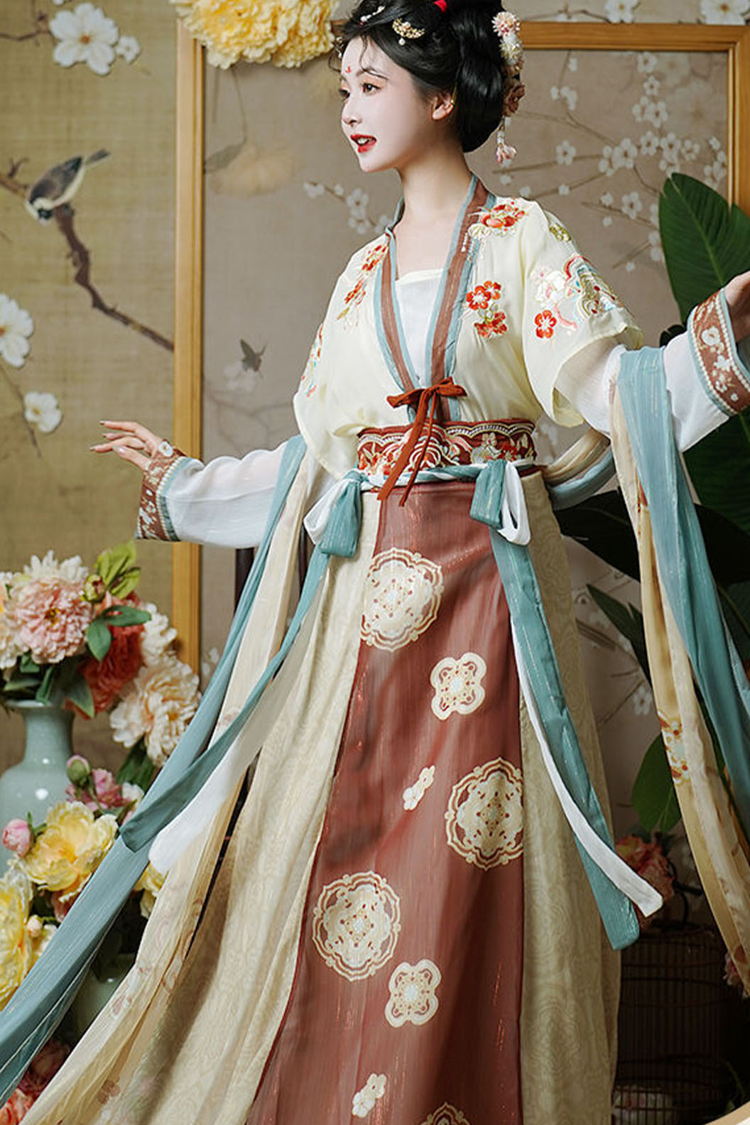 Tang dynasty hanfu with mid-waisted eight-panel skirt hanfu dress for summer - xiuluoqing 绣罗轻