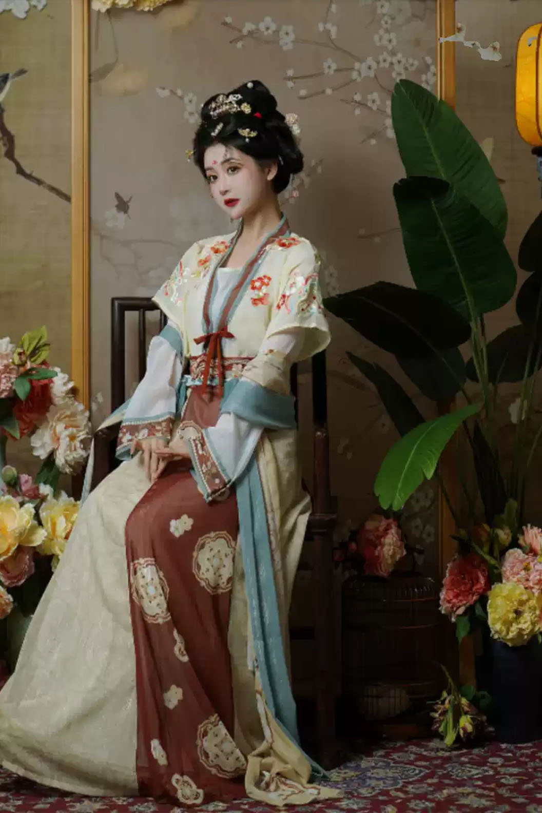 Tang dynasty hanfu with mid-waisted eight-panel skirt hanfu dress for summer - xiuluoqing 绣罗轻