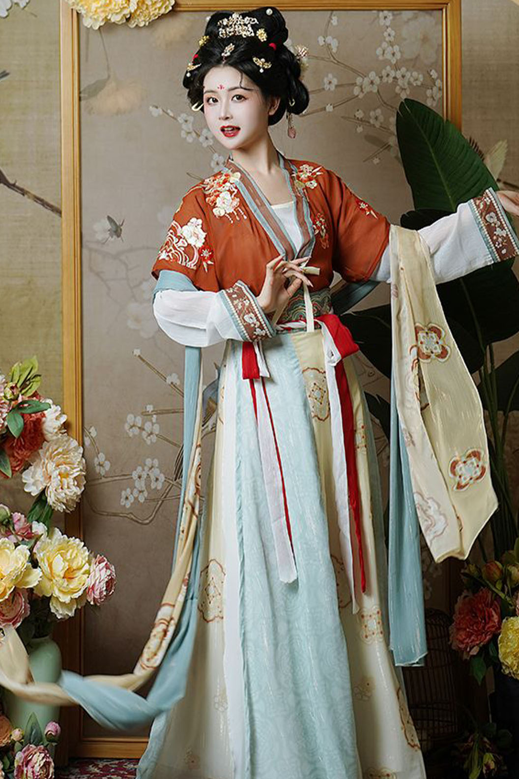 Tang dynasty hanfu with mid-waisted eight-panel skirt hanfu dress for summer - xiuluoqing 绣罗轻