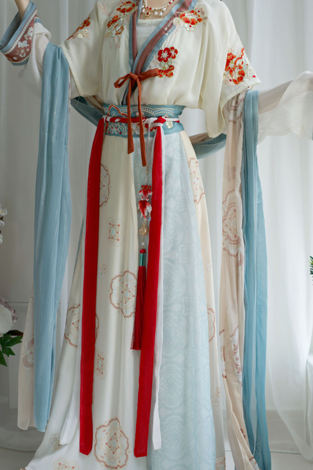 Tang dynasty hanfu with mid-waisted eight-panel skirt hanfu dress for summer - xiuluoqing 绣罗轻