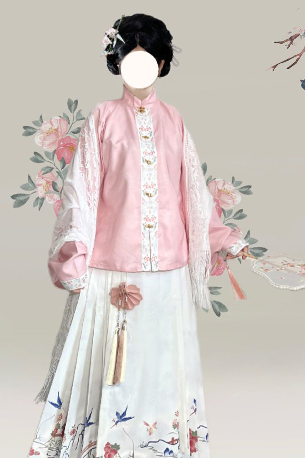 Tang Dynasty Pink Hanfu Dress Mamian Skirt Pipa Sleeves - feixian 绯霰