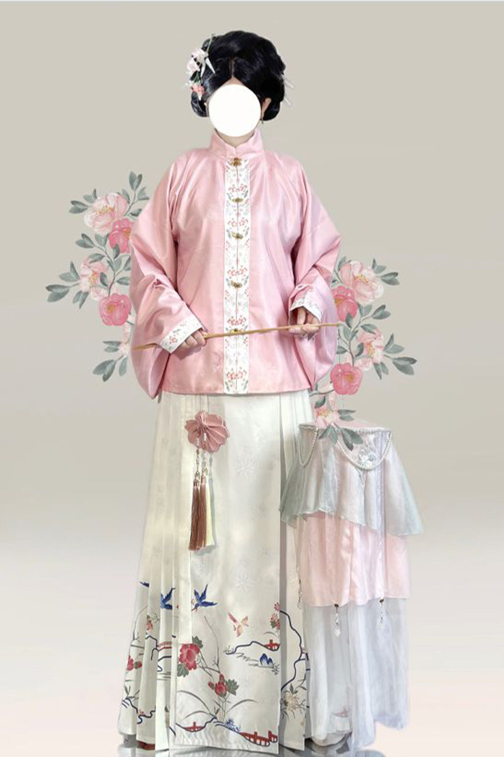 Tang Dynasty Pink Hanfu Dress Mamian Skirt Pipa Sleeves - feixian 绯霰