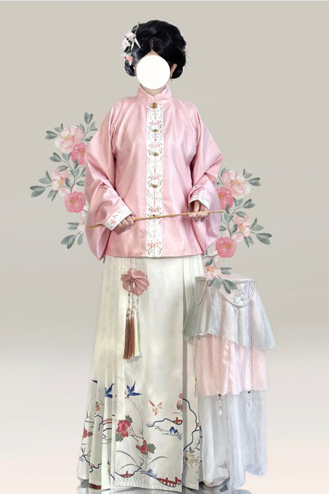 Tang Dynasty Pink Hanfu Dress Mamian Skirt Pipa Sleeves - feixian 绯霰