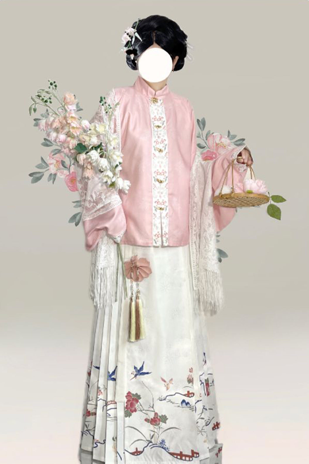 Tang Dynasty Pink Hanfu Dress Mamian Skirt Pipa Sleeves - feixian 绯霰