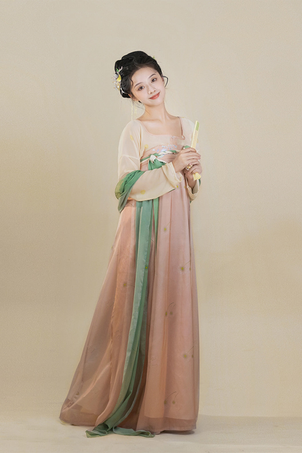 Tang Dynasty Pink Hanfu Dress One Piece Chest High Pleated Skirt Printed - yupushuo 与蒲说