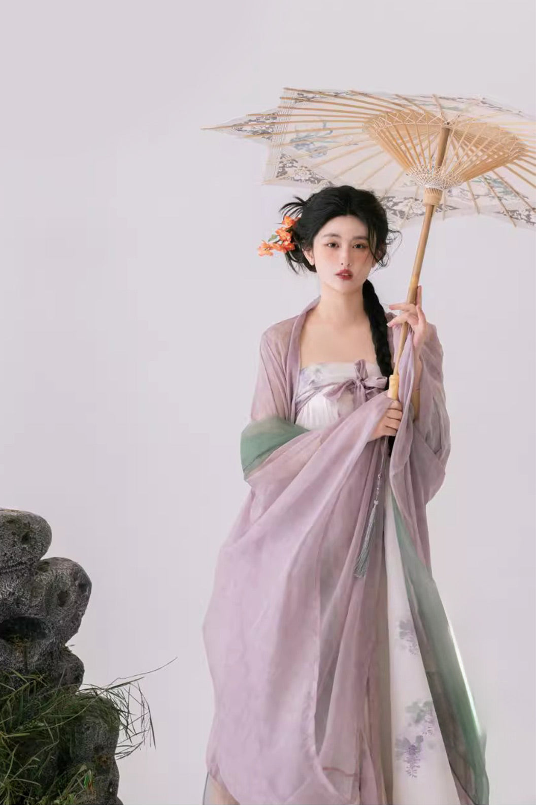 Tang Dynasty Pink Hanfu Dress with Wide Sleeve Robe and One Piece Qi xiong Ruqun - changxingsi 长相思