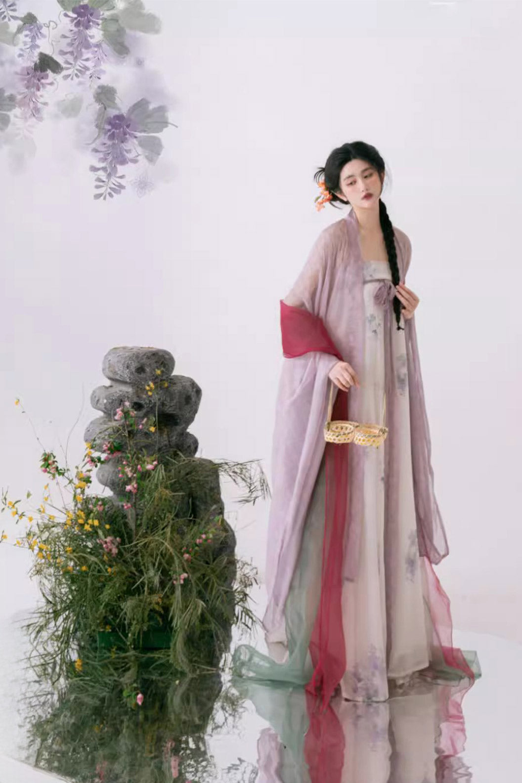 Tang Dynasty Pink Hanfu Dress with Wide Sleeve Robe and One Piece Qi xiong Ruqun - changxingsi 长相思