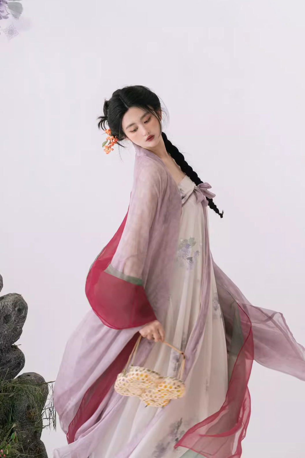 Tang Dynasty Pink Hanfu Dress with Wide Sleeve Robe and One Piece Qi xiong Ruqun - changxingsi 长相思
