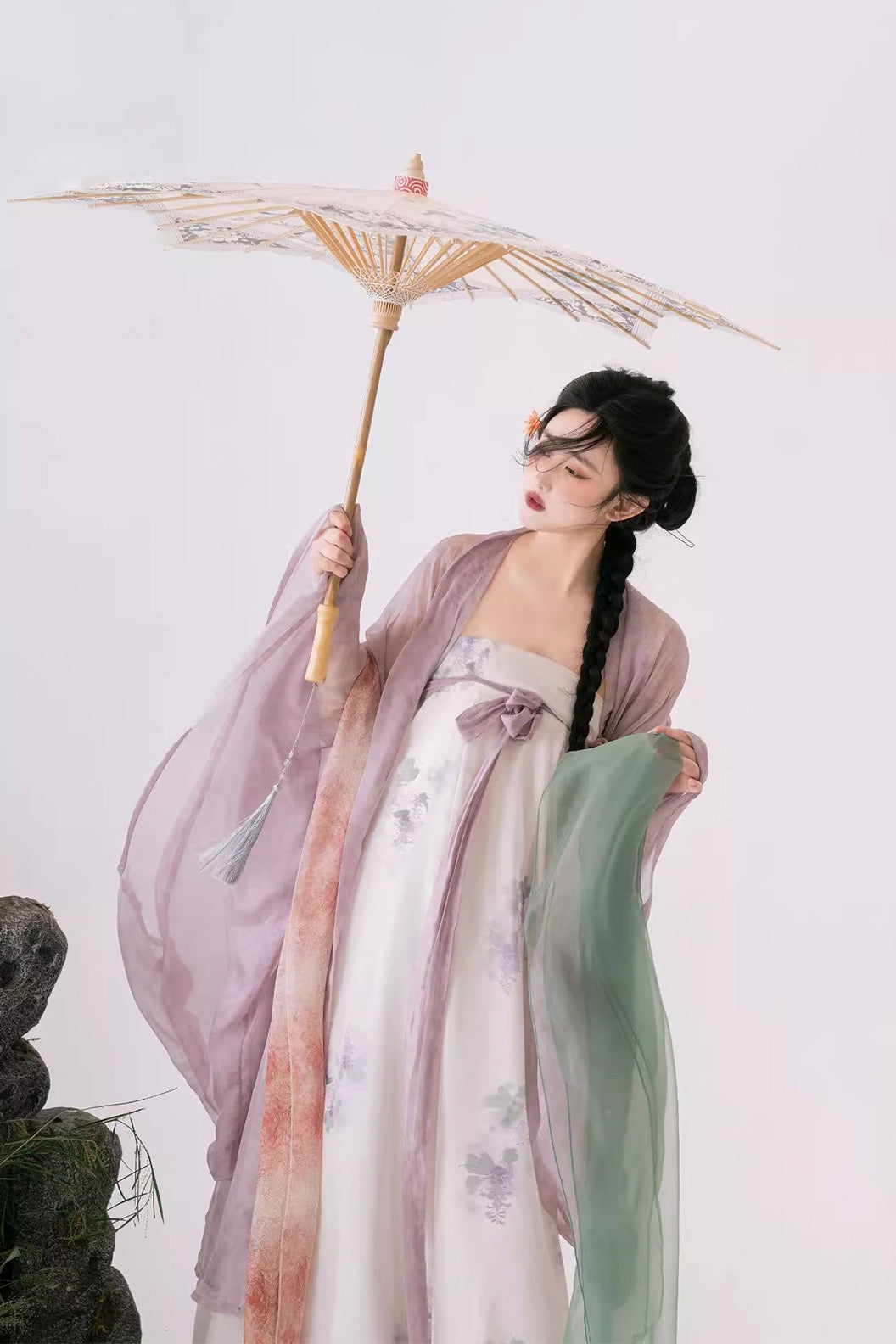 Tang Dynasty Pink Hanfu Dress with Wide Sleeve Robe and One Piece Qi xiong Ruqun - changxingsi 长相思