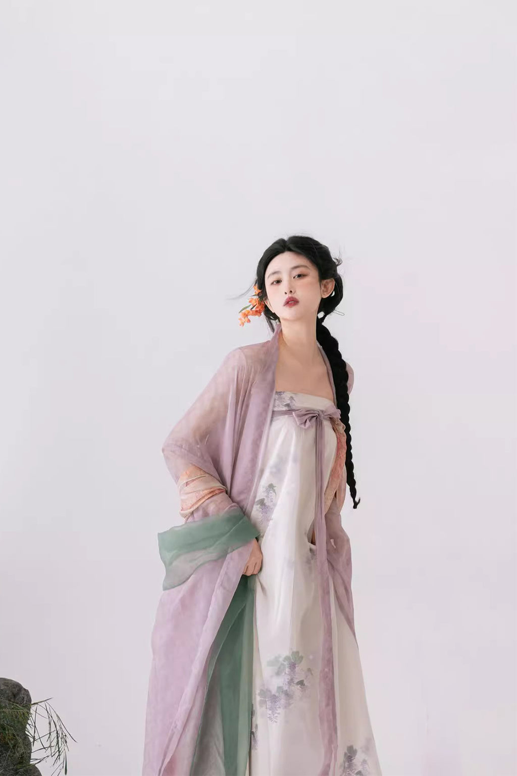Tang Dynasty Pink Hanfu Dress with Wide Sleeve Robe and One Piece Qi xiong Ruqun - changxingsi 长相思