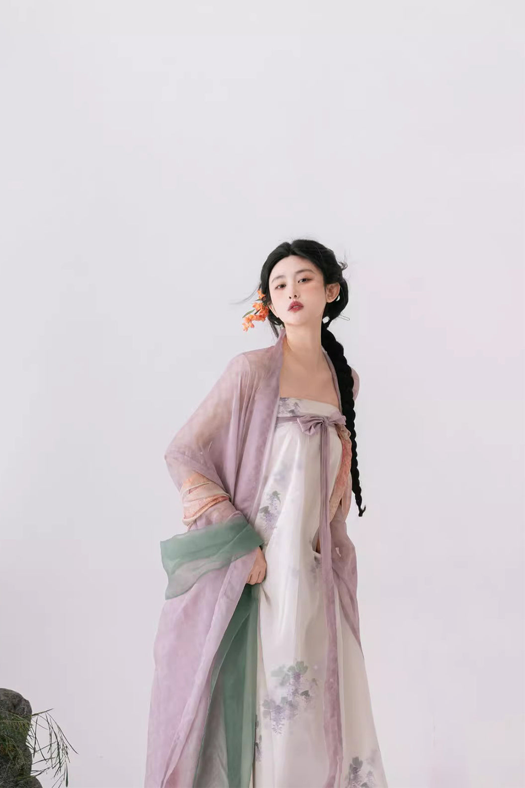 Tang Dynasty Pink Hanfu Dress with Wide Sleeve Robe and One Piece Qi xiong Ruqun - changxingsi 长相思