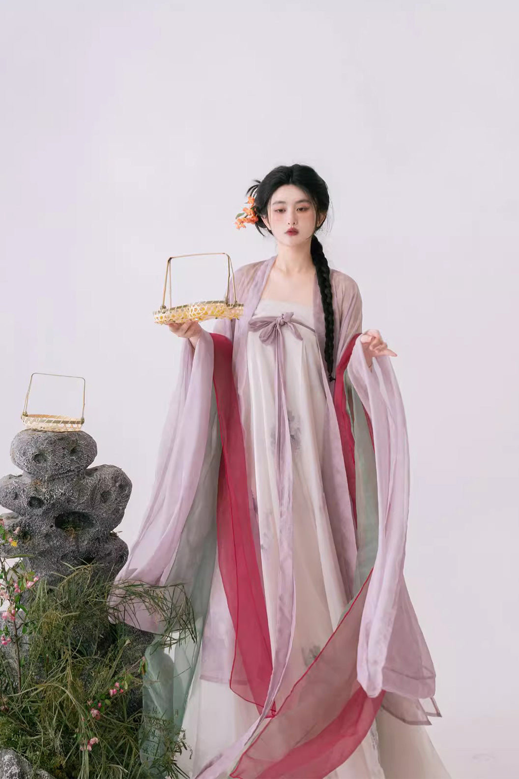 Tang Dynasty Pink Hanfu Dress with Wide Sleeve Robe and One Piece Qi xiong Ruqun - changxingsi 长相思