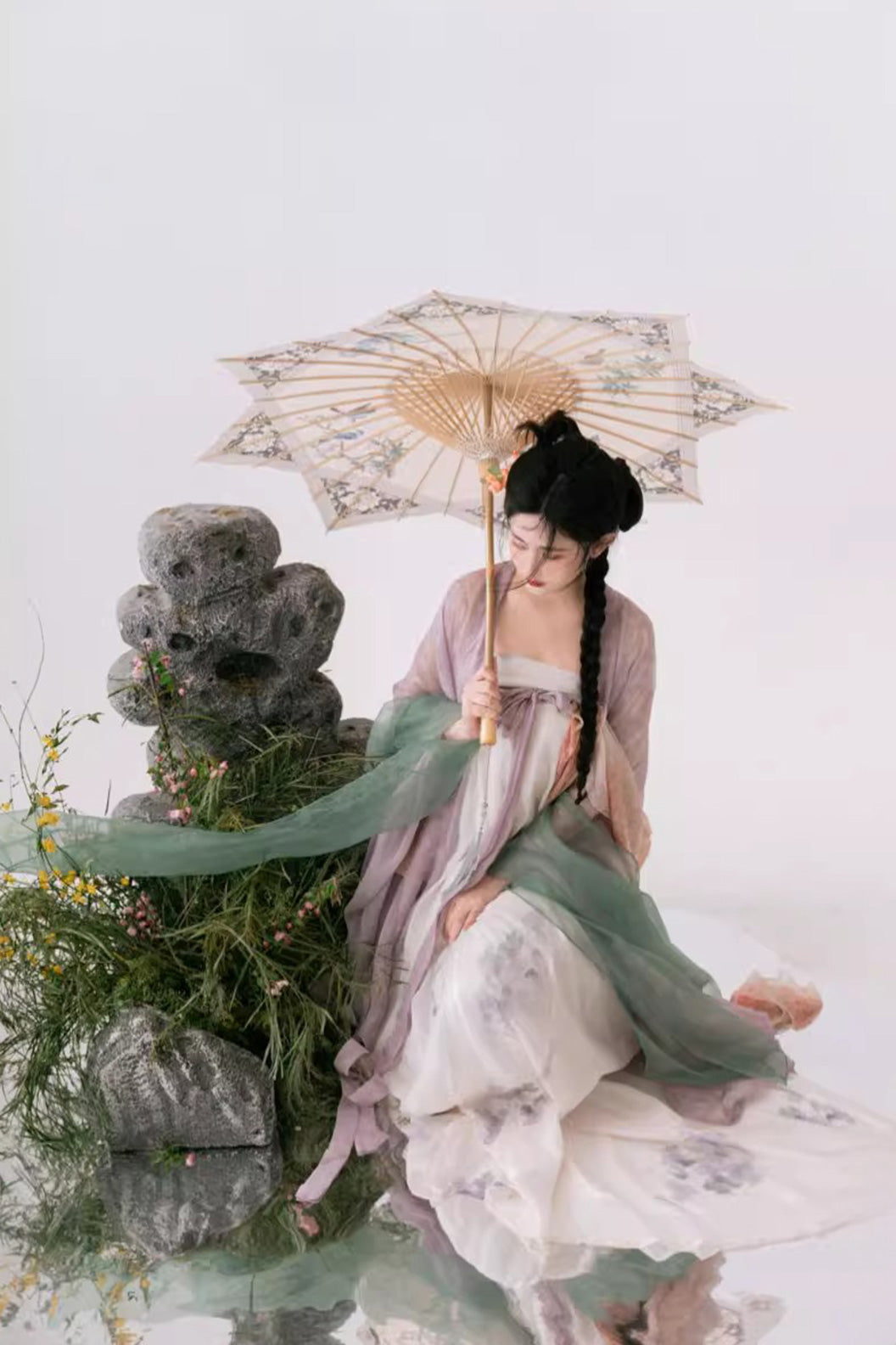 Tang Dynasty Pink Hanfu Dress with Wide Sleeve Robe and One Piece Qi xiong Ruqun - changxingsi 长相思