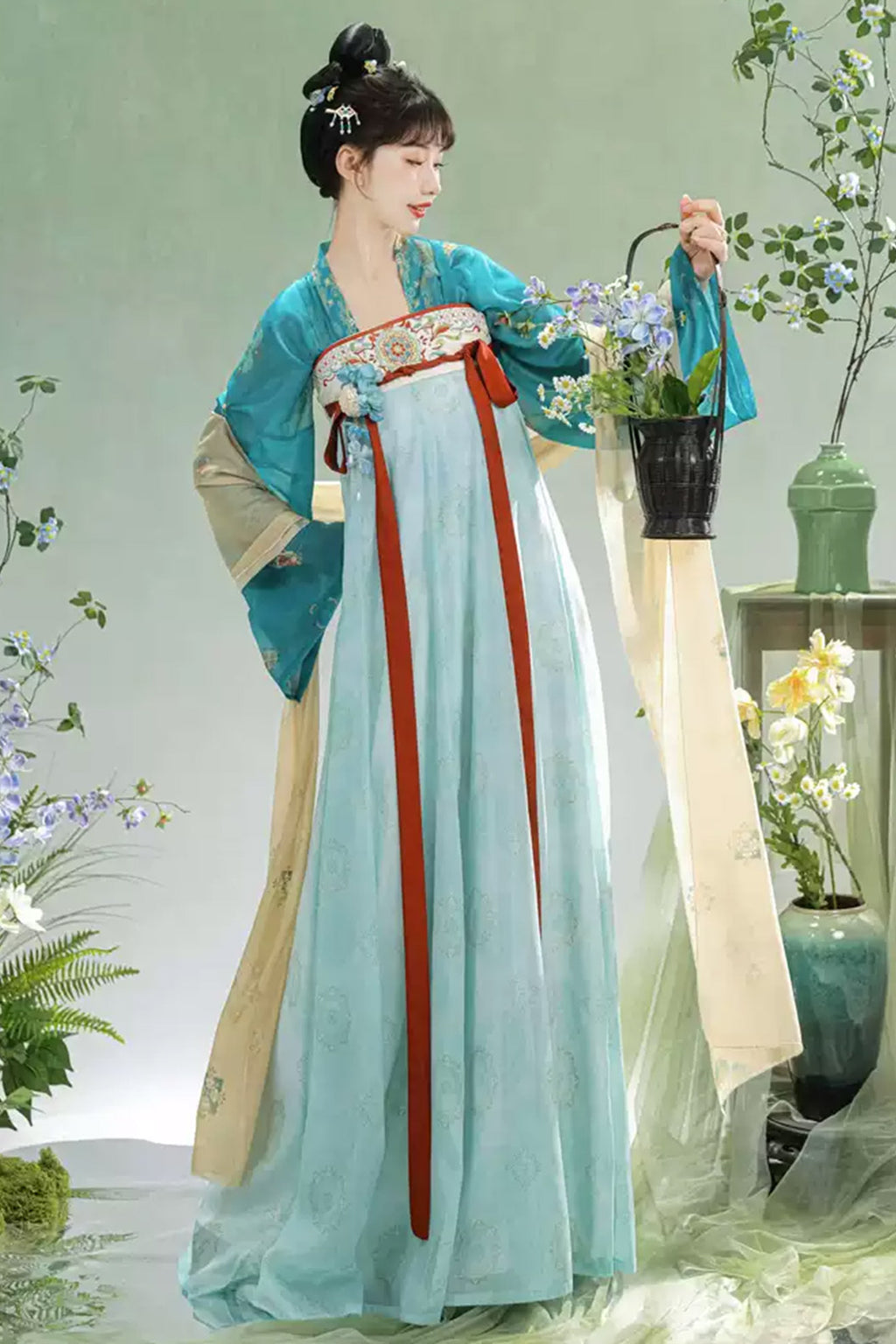 Tang Dynasty Qi Xiong Ruqun Duikenshan Hanfu Dress - zhiciqinglv 只此青绿