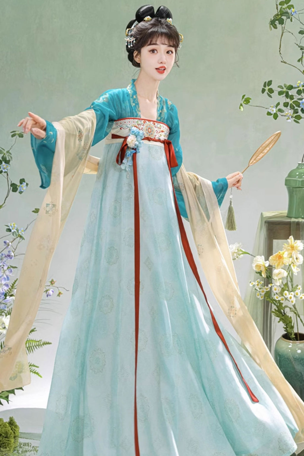 Tang Dynasty Qi Xiong Ruqun Duikenshan Hanfu Dress - zhiciqinglv 只此青绿