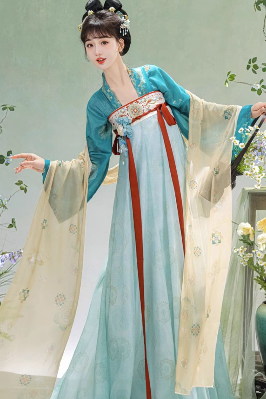 Tang Dynasty Qi Xiong Ruqun Duikenshan Hanfu Dress - zhiciqinglv 只此青绿