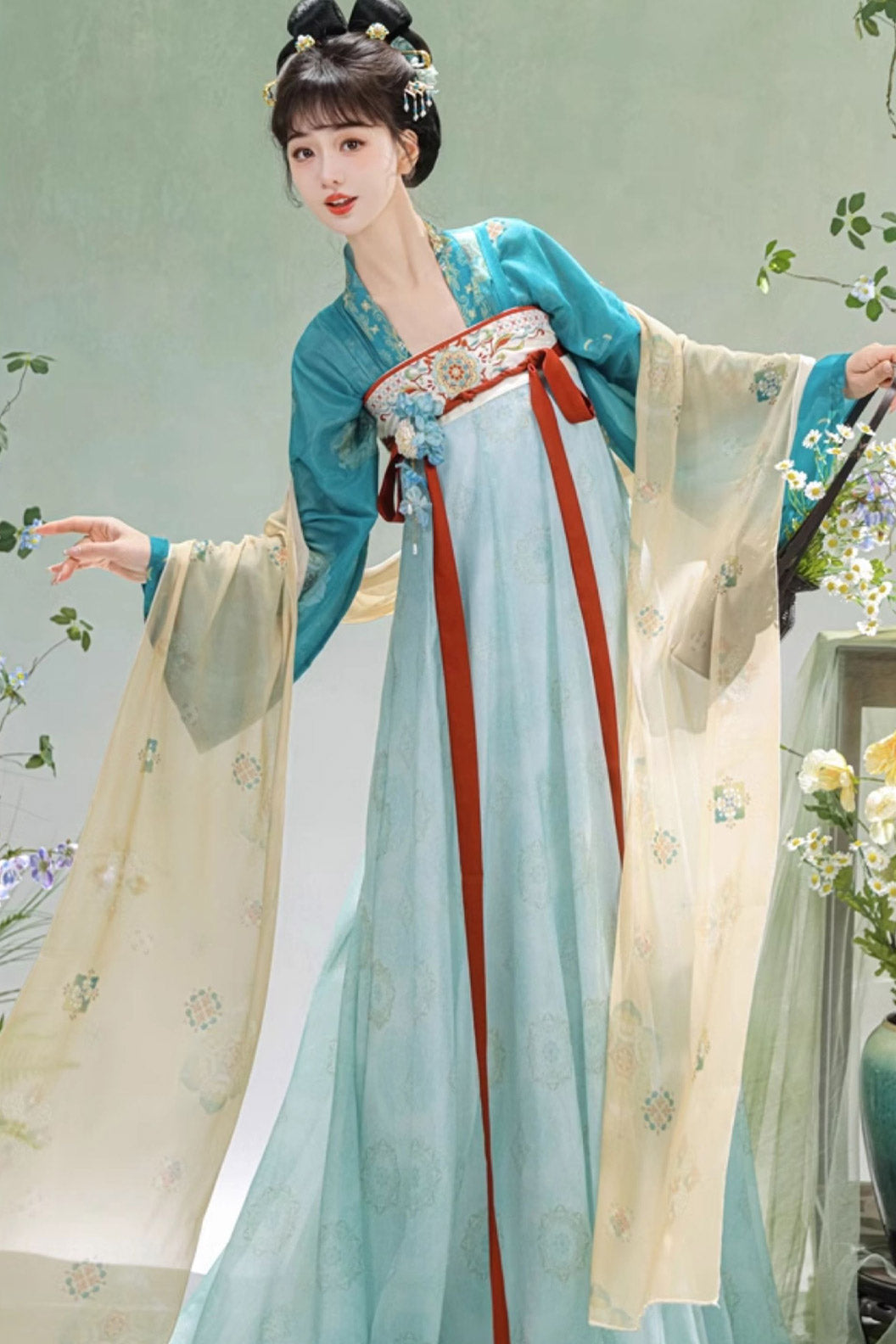 Tang Dynasty Qi Xiong Ruqun Duikenshan Hanfu Dress - zhiciqinglv 只此青绿