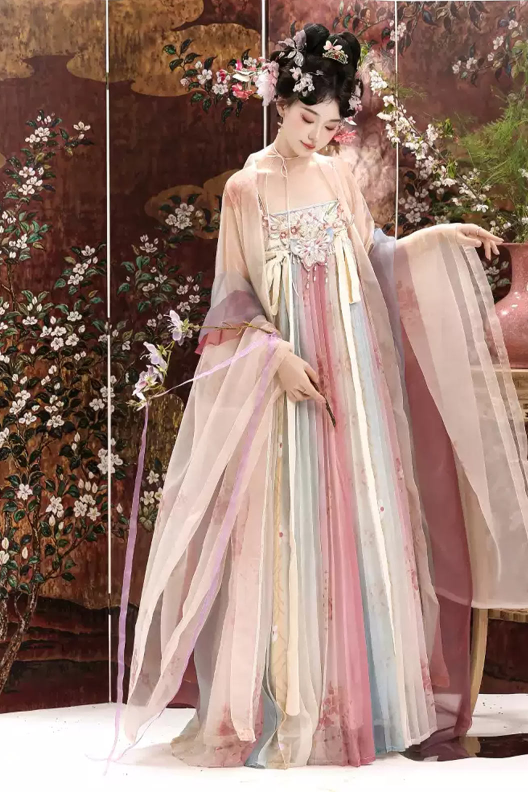 Tang Dynasty Qi Xiong Ruqun Embroidered Wide Sleeve Hanfu Dress - fuchunyan 赴春宴