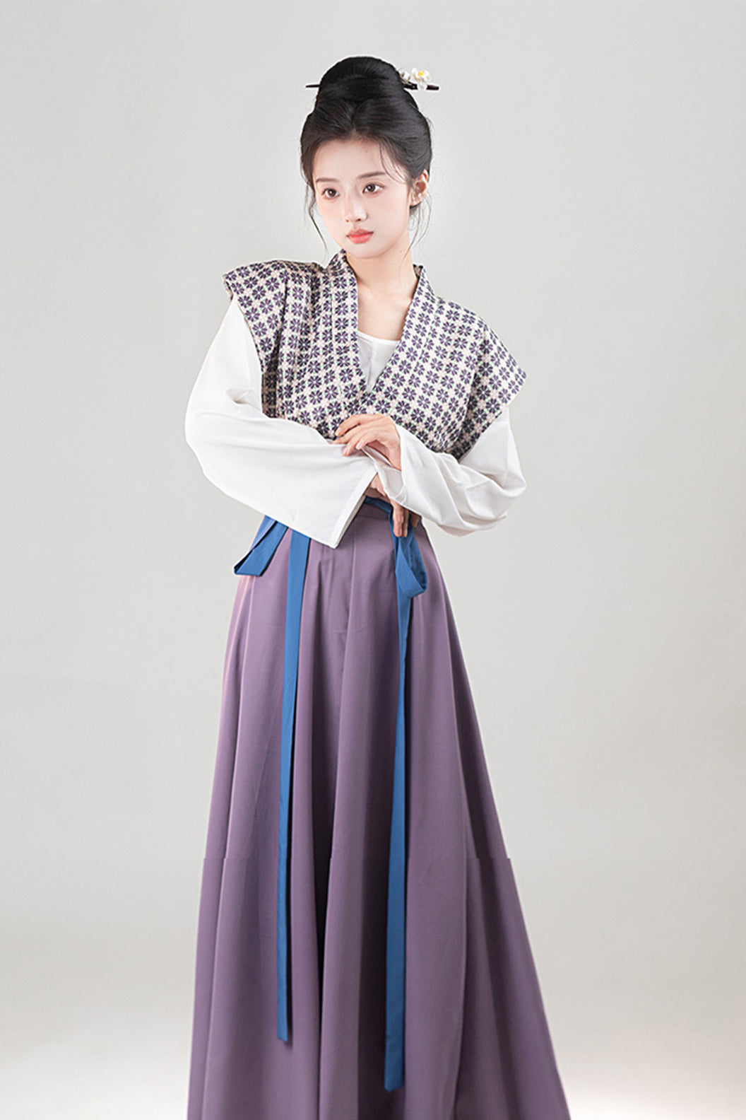 Tang Dynasty Three Color Hanfu Dress Waist High Broken Skirt Beizi Coat - yuhouhuayuan 雨后花园