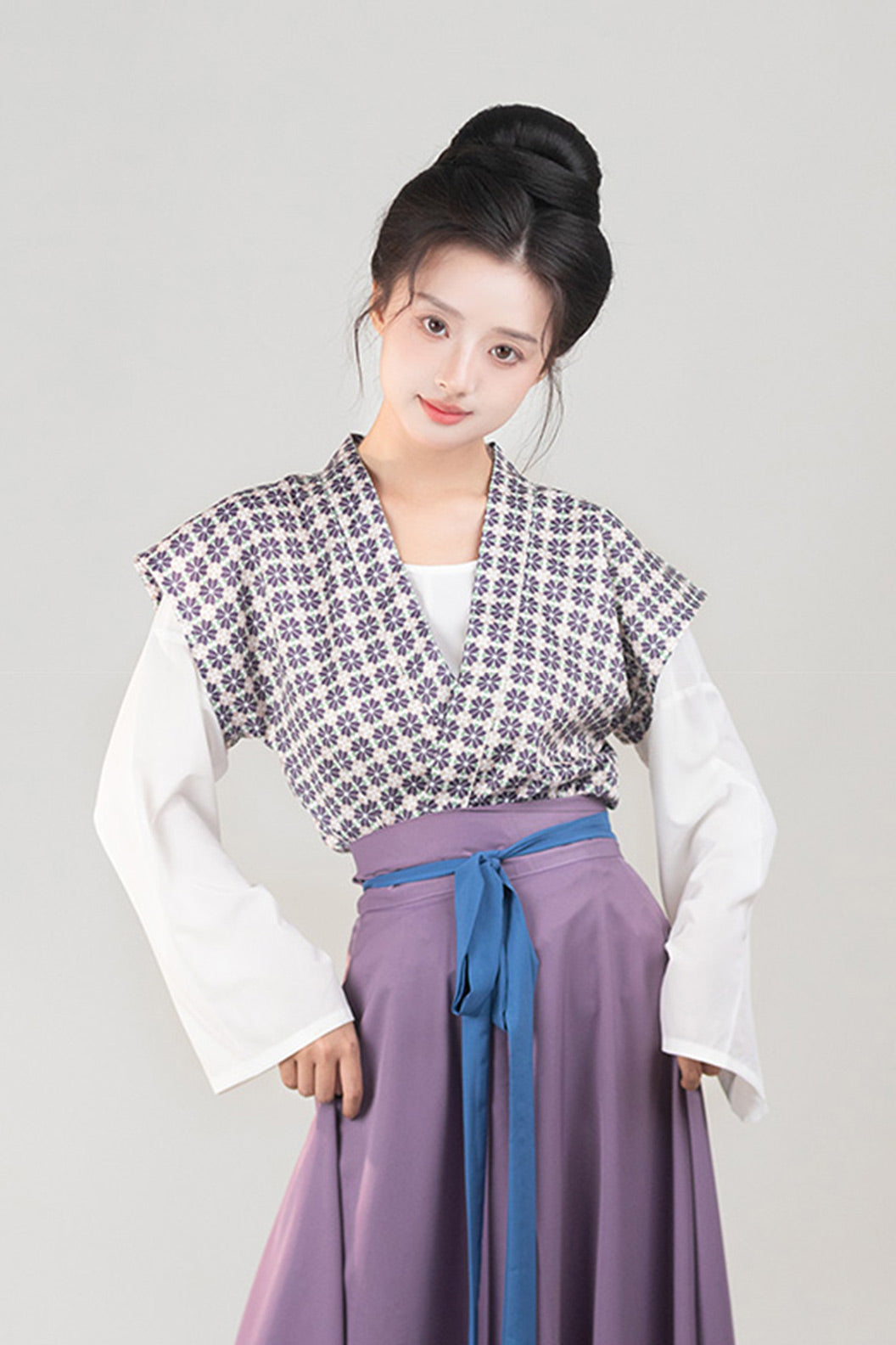 Tang Dynasty Three Color Hanfu Dress Waist High Broken Skirt Beizi Coat - yuhouhuayuan 雨后花园