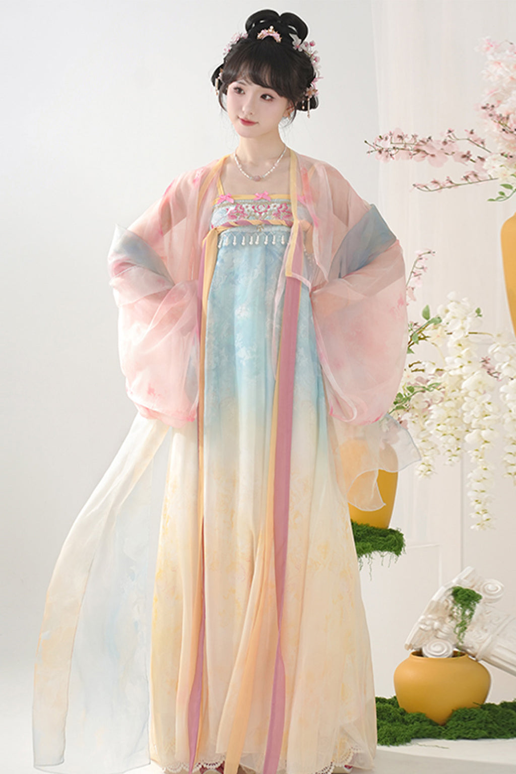 Tang Dynasty  Hanfu Qixiong Poqun Robe Women Traditional Casual Hanfu Dress - wanxia 晚夏