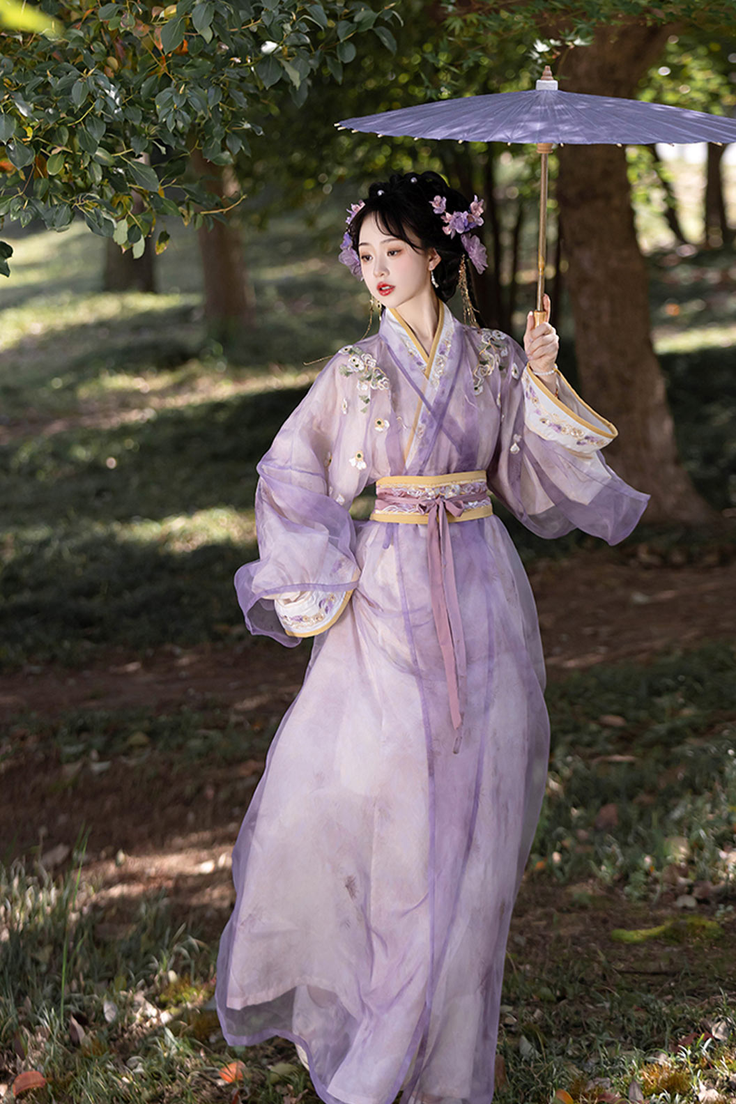 Wei Jin Dynasty Clothing Straight Hem Cross Collar Long Robe Green Purple Hanfu Dress - zhijin 织锦
