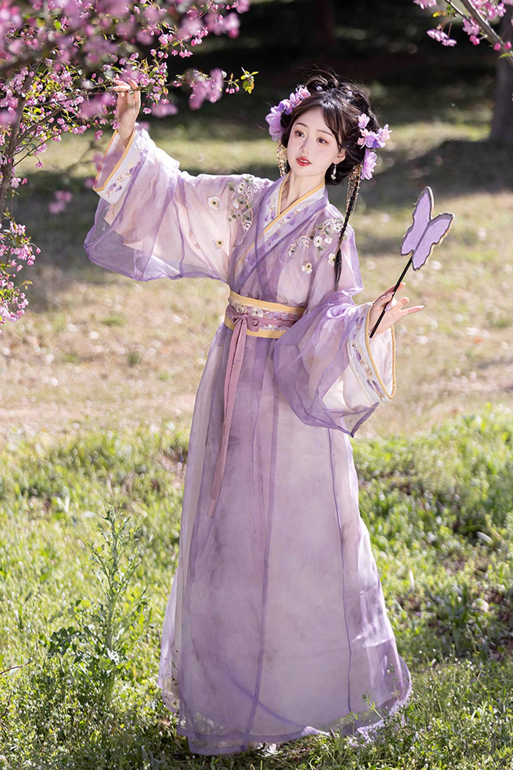 Wei Jin Dynasty Clothing Straight Hem Cross Collar Long Robe Green Purple Hanfu Dress - zhijin 织锦