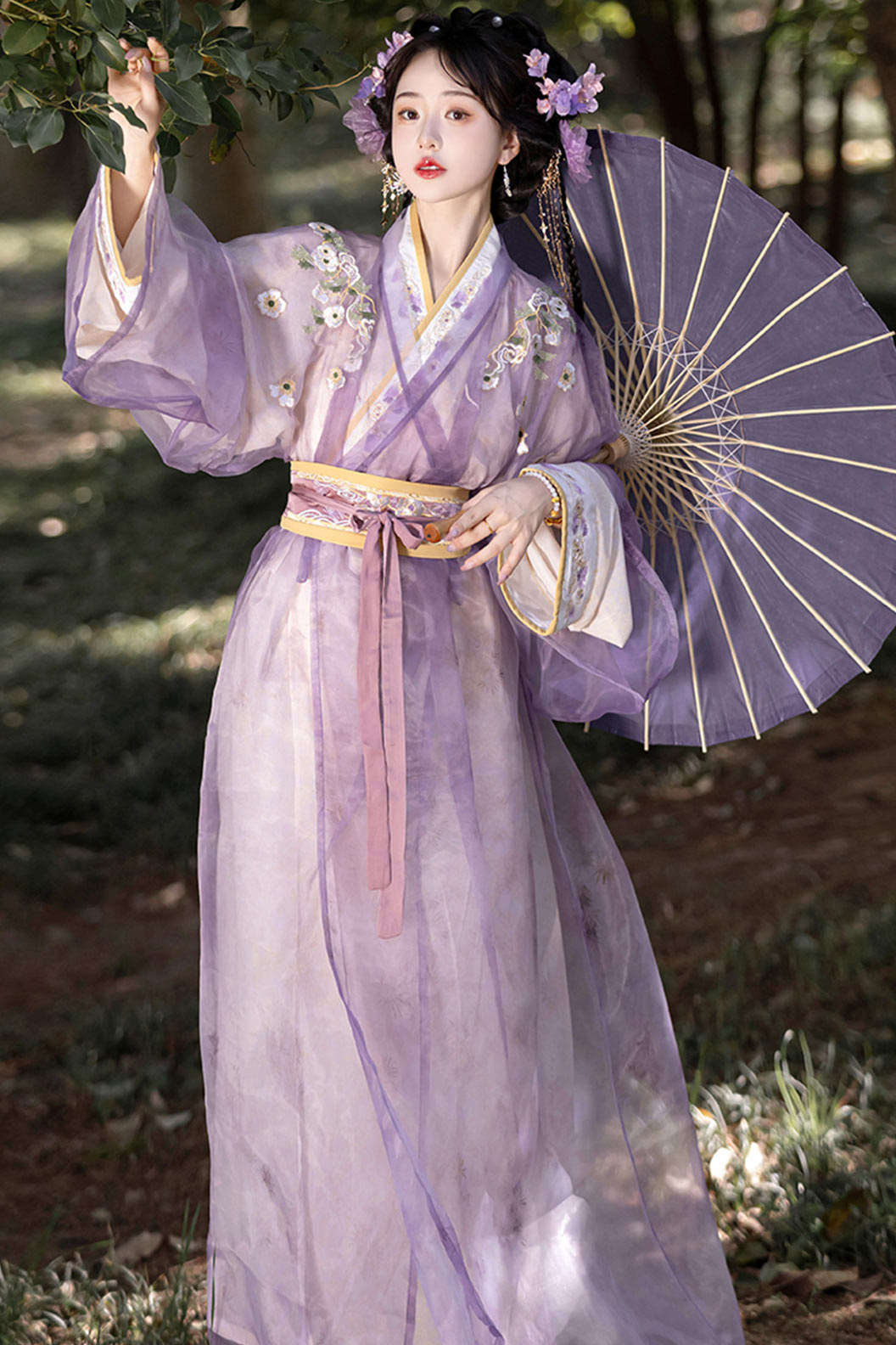 Wei Jin Dynasty Clothing Straight Hem Cross Collar Long Robe Green Purple Hanfu Dress - zhijin 织锦