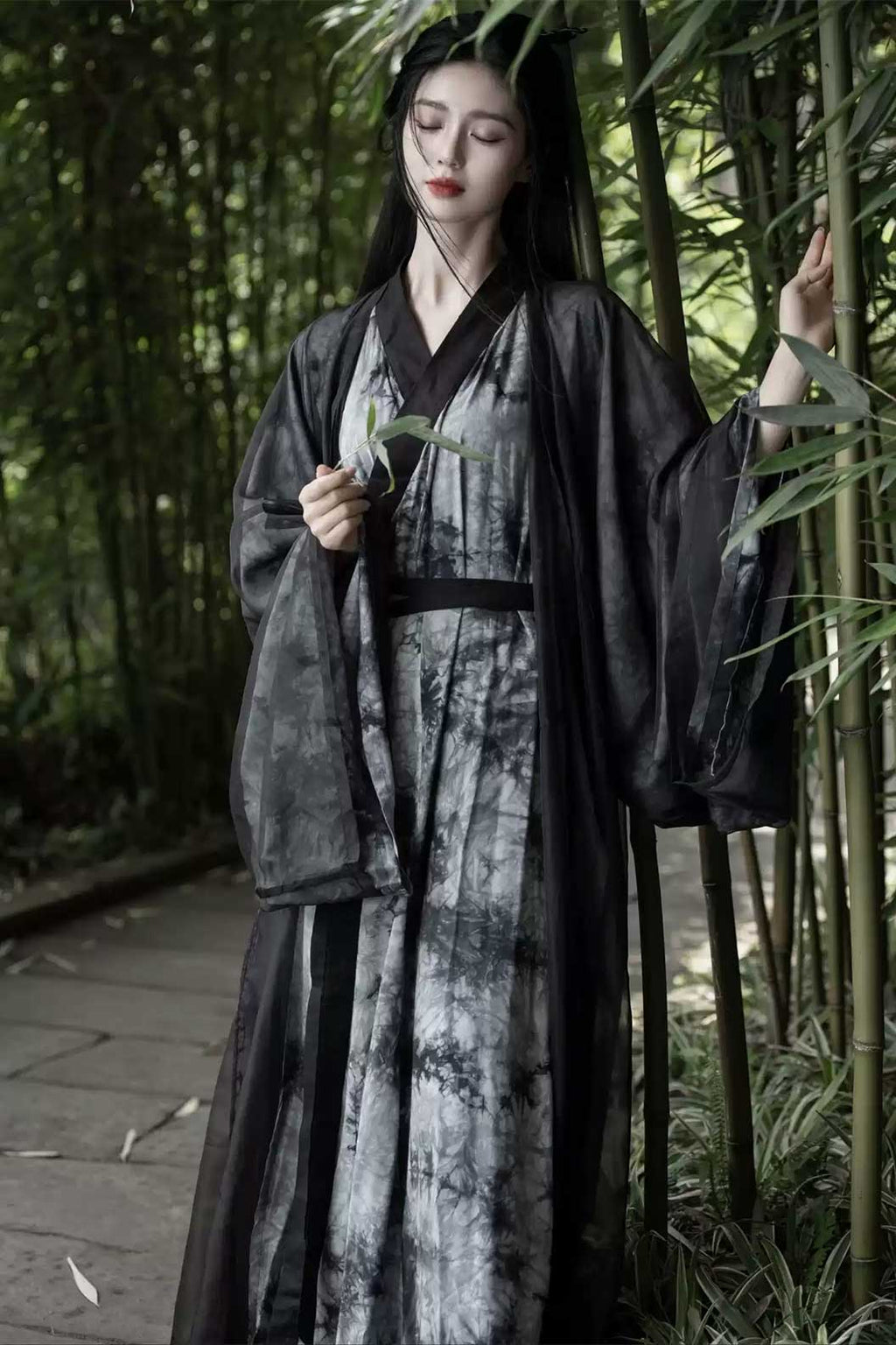 Wei Jin Dynasty Hanfu Black Hanfu Dress with Wide Sleeve Shirt - moran 墨染