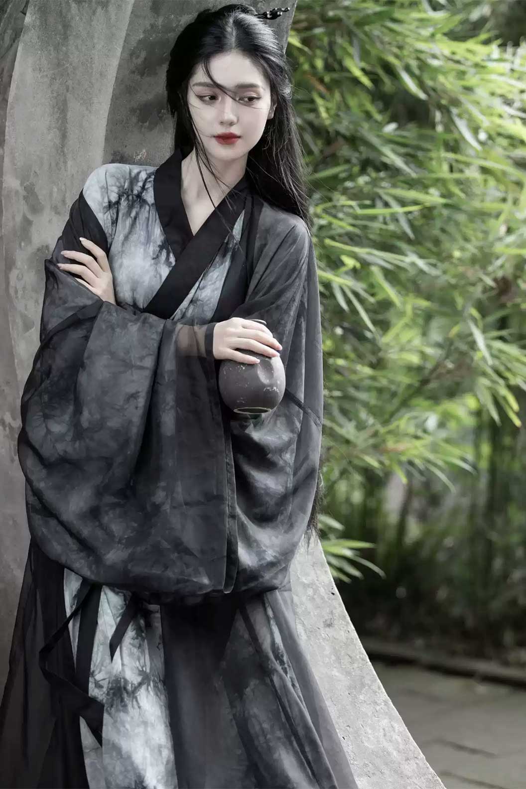 Wei Jin Dynasty Hanfu Black Hanfu Dress with Wide Sleeve Shirt - moran 墨染