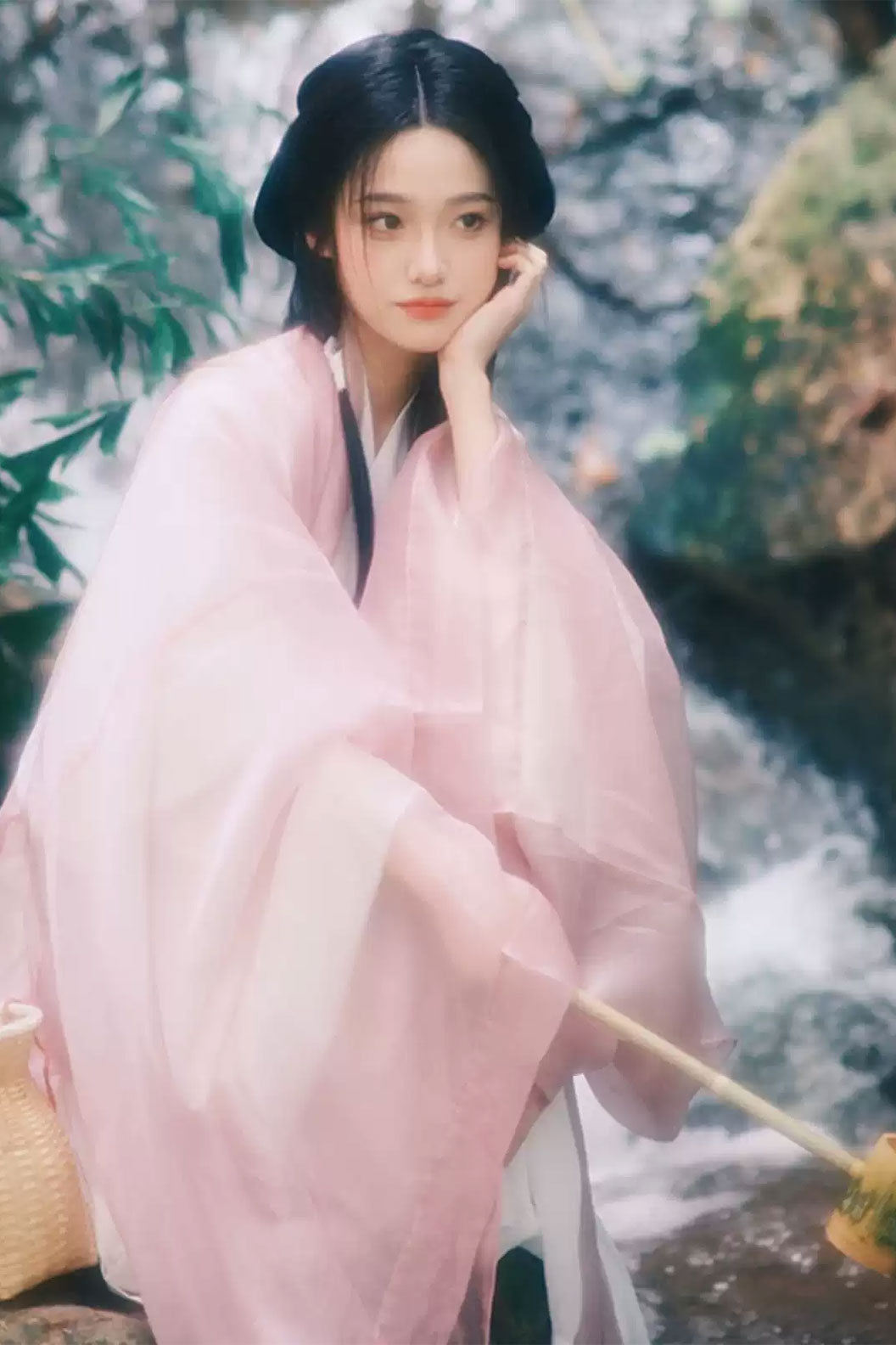 Wei Jin Dynasty Pink Hanfu Dress 3-piece Set in Sweet Style Hanfu - xiangyi 相宜