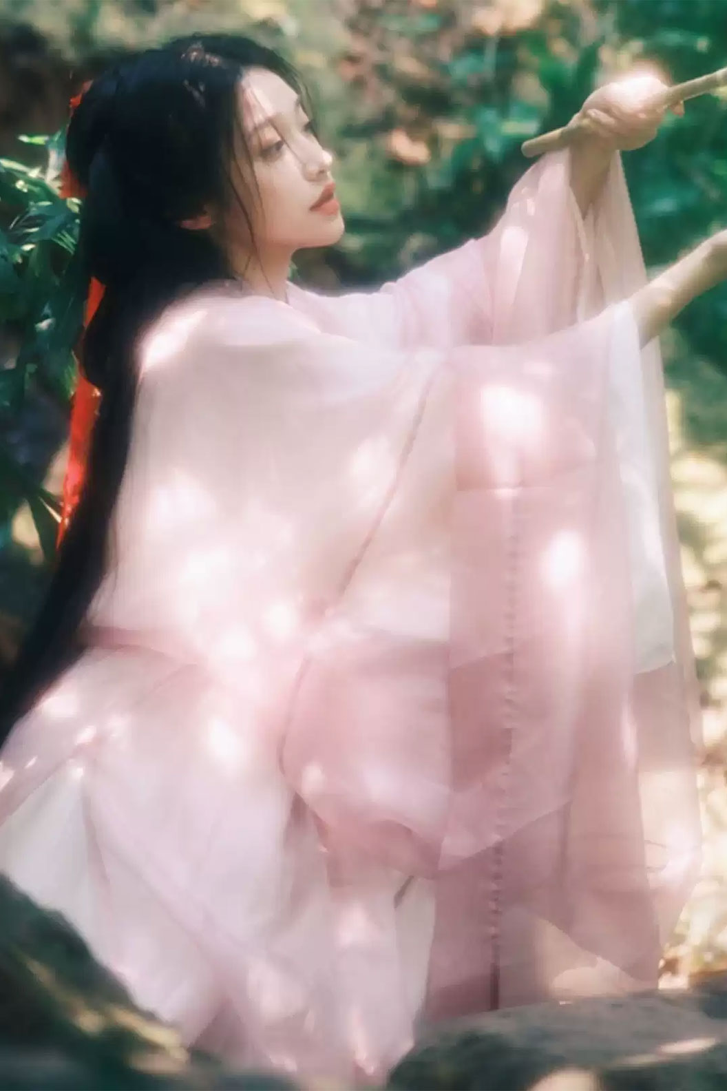 Wei Jin Dynasty Pink Hanfu Dress 3-piece Set in Sweet Style Hanfu - xiangyi 相宜