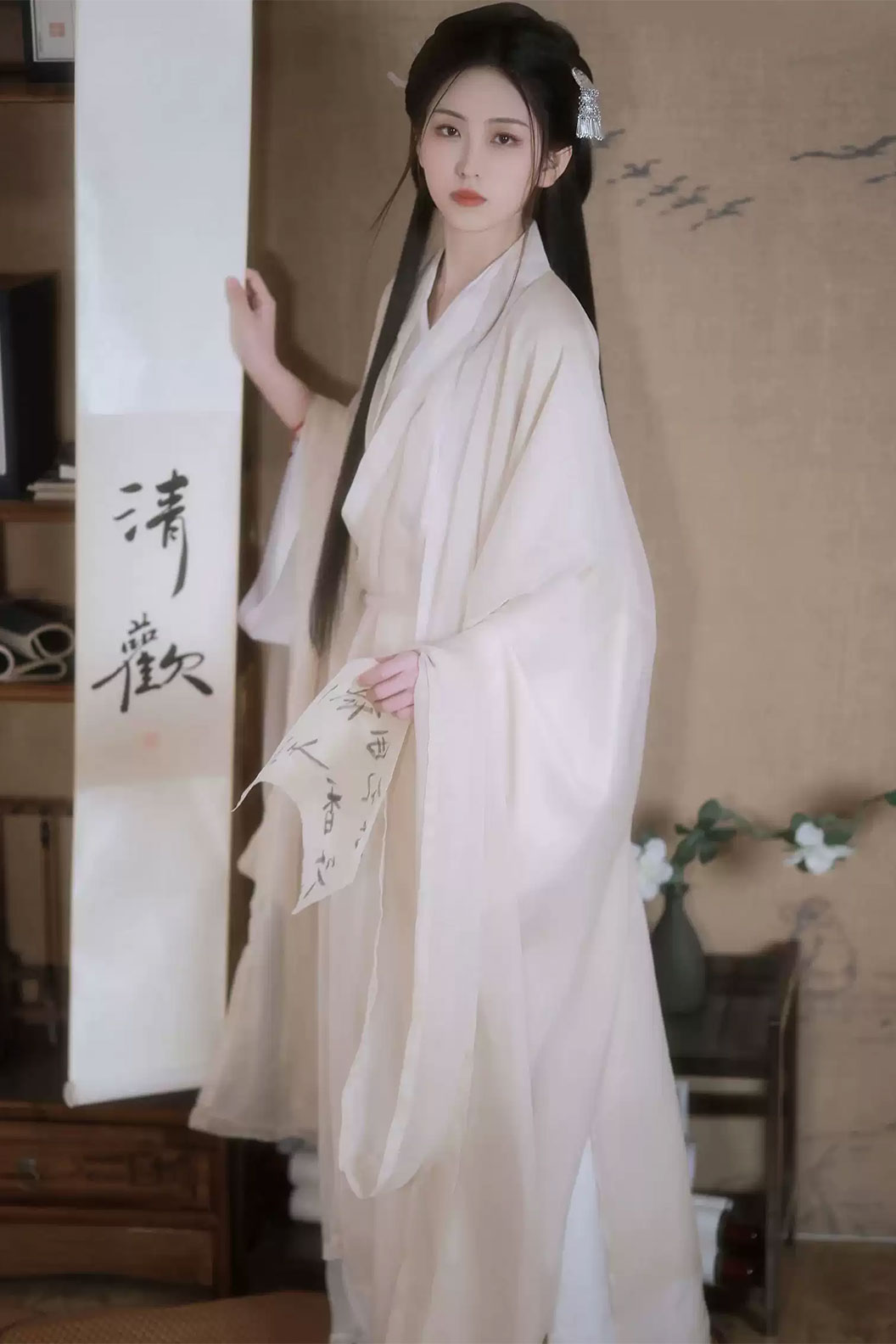 Wei Jin Dynasty White Hanfu Dress 3-piece  with Cold Aesthetic for Summer - suxueying 素雪吟