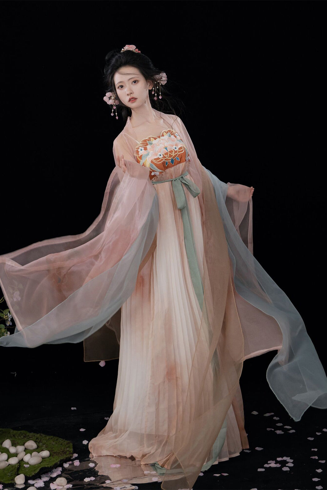 Tang Dynasty Embroidered Hezi Skirt Qixiong Large Sleeve Robe Hanfu Dress - jinghuashuiyue 镜花水月