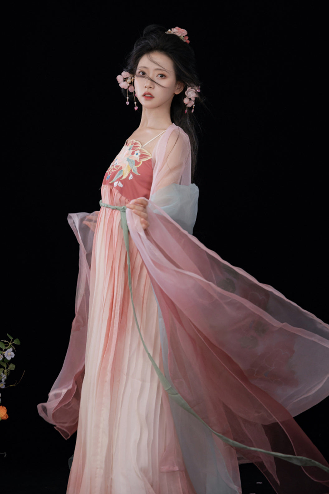 Tang Dynasty Embroidered Hezi Skirt Qixiong Large Sleeve Robe Hanfu Dress - jinghuashuiyue 镜花水月