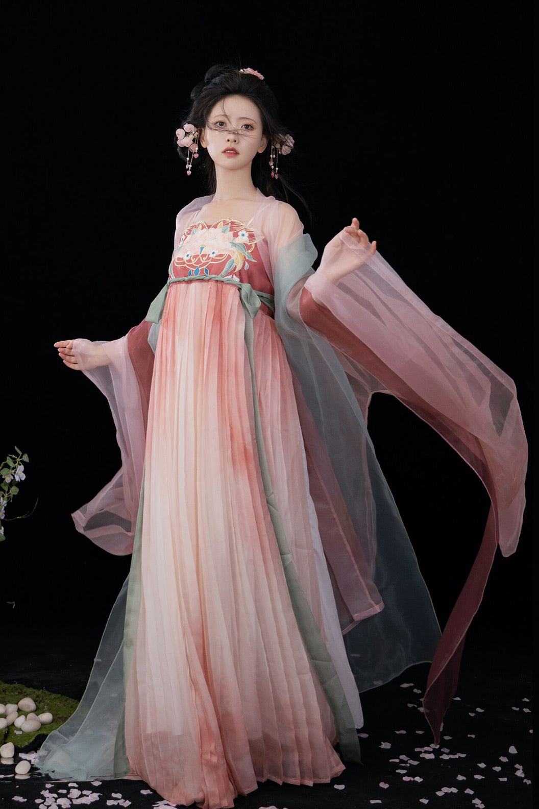 Tang Dynasty Embroidered Hezi Skirt Qixiong Large Sleeve Robe Hanfu Dress - jinghuashuiyue 镜花水月