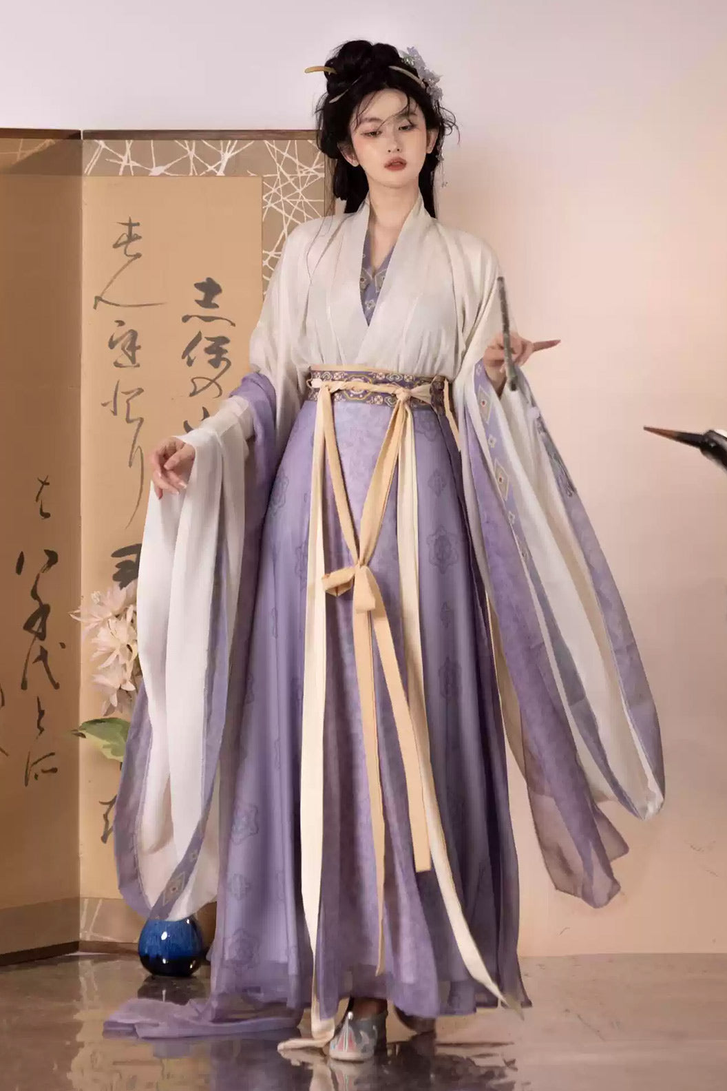 Wei Jin Dynasty Jiaoling Wide Sleeve Qiyao Floral Poqun Hanfu dress - liuxiachang 流霞裳