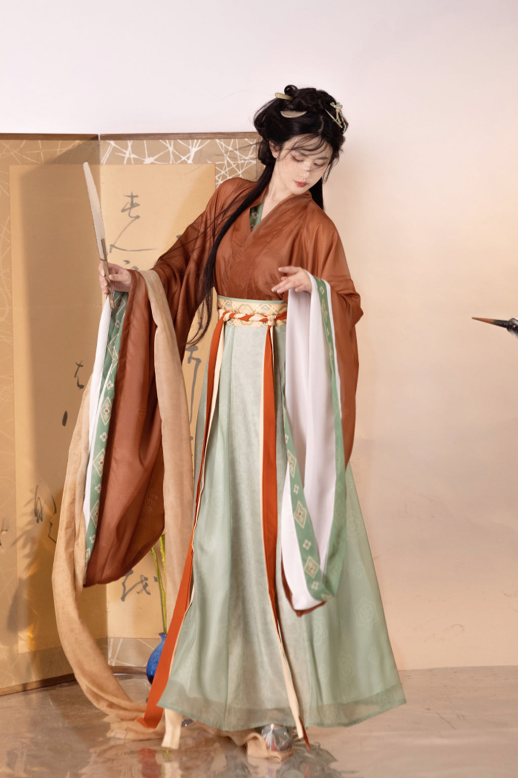 Wei Jin Dynasty Jiaoling Wide Sleeve Qiyao Floral Poqun Hanfu dress - liuxiachang 流霞裳